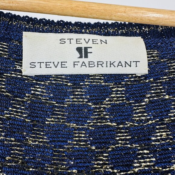 Steve Fabrikant Vintage Blue Gold Metallic Wool  Rayon Sleeveless Tank Top 2X - Picture 6 of 8